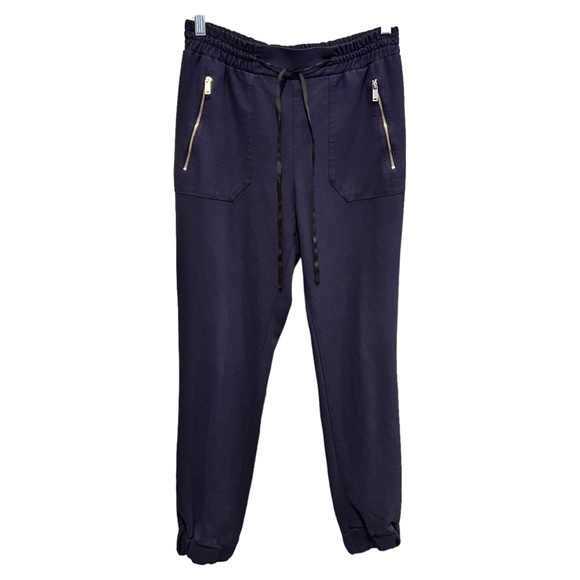 Zara Pants - ZARA Women's Navy Pants Size M TRAFALUC Front Tie and Zippers Elastic Waist